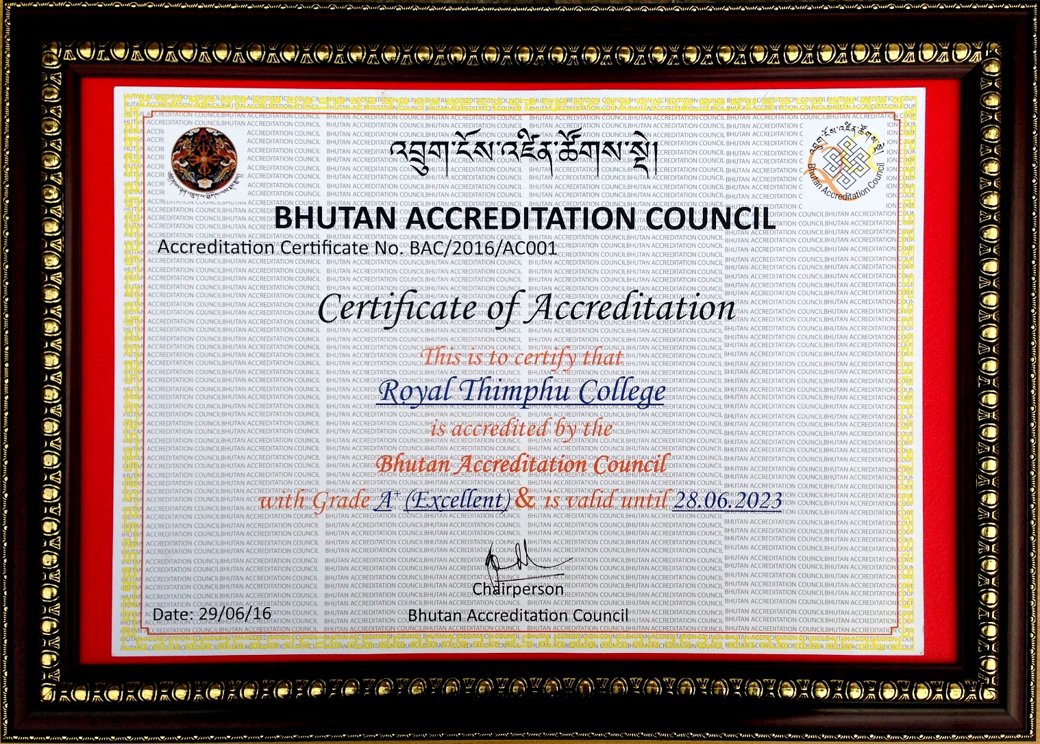 Royal Thimphu College - Bhutan Accreditation Council awards Royal